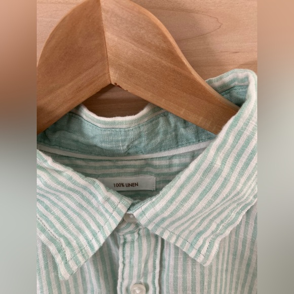 Panama Jack Men’s 100% Linen Aqua/White striped shirt, Size XL. - Picture 5 of 5